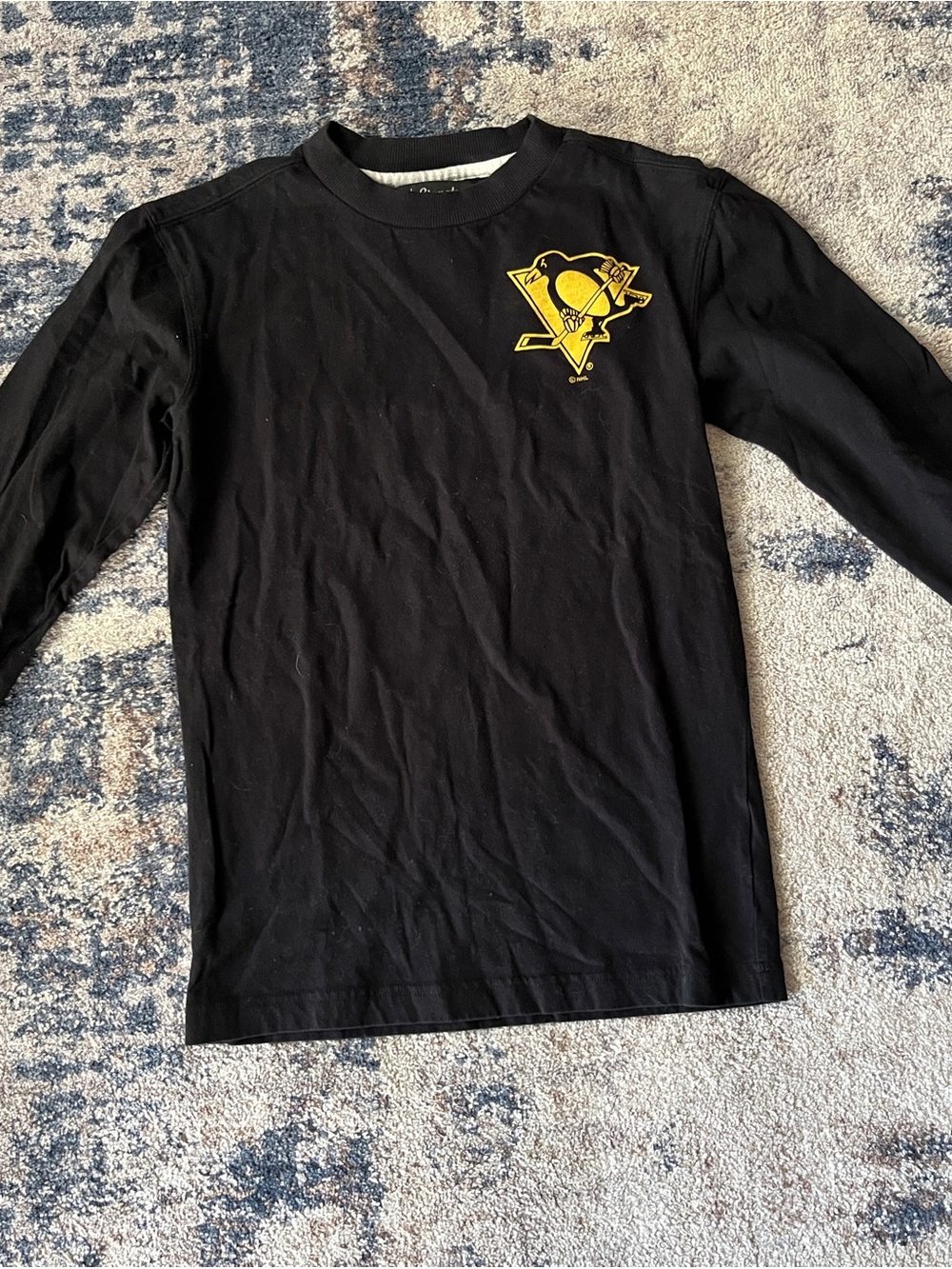 Fanatics Black Long Sleeve Tee with Yellow Penguins Emblem